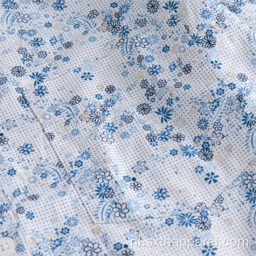 Casual herenoverhemden met korte mouwen en blauwe bloemenprint